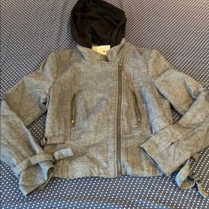 XXI light denim colored jacket with hood.